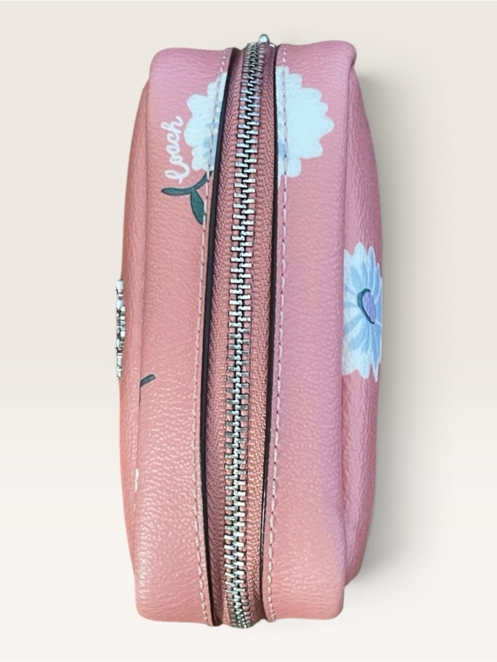Coach EUC Mini Boxy Pink Floral Leather Cosmetic Pouch with Silver Logo - Picture 4 of 6